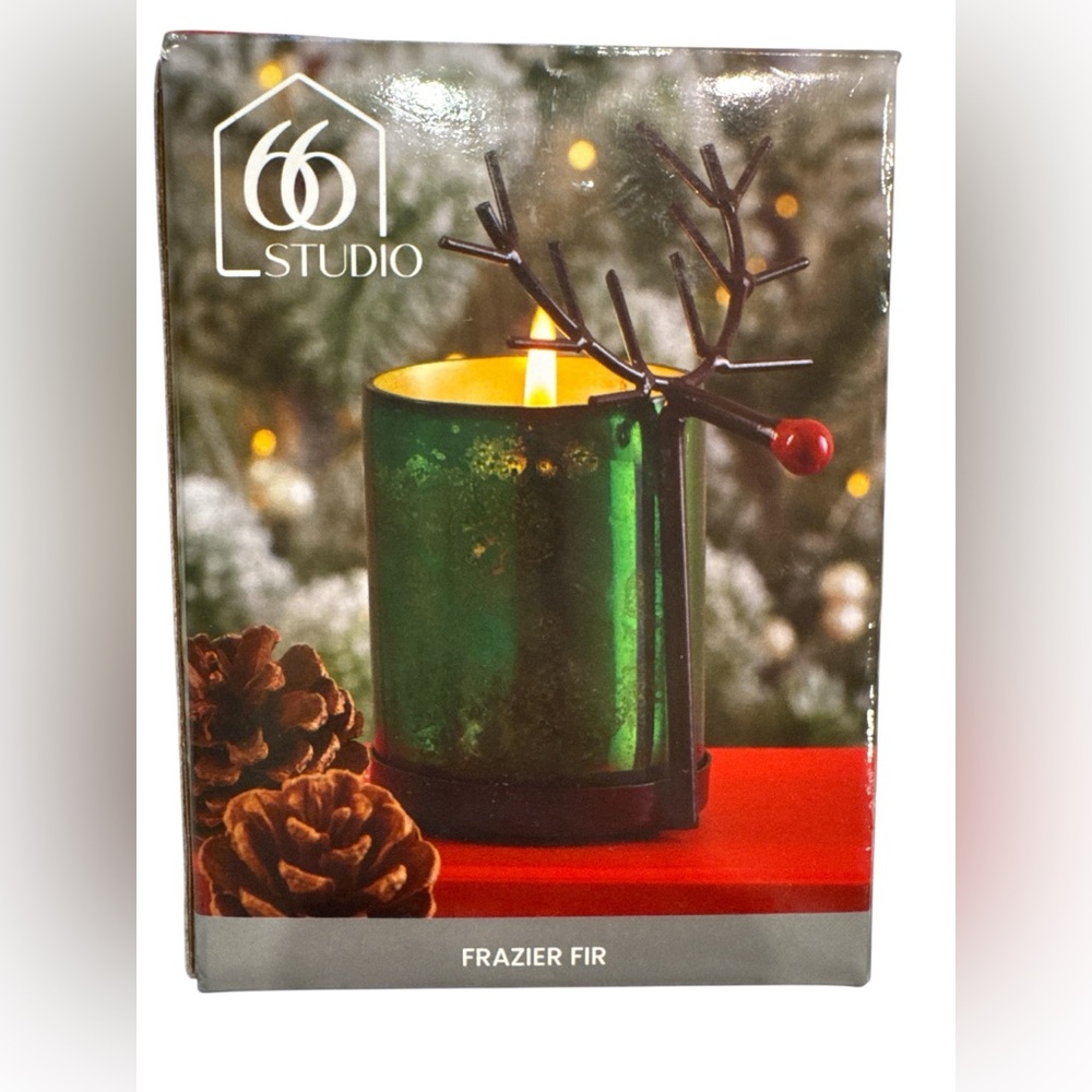 66 Studio Fir scented Green Glass Votive candle Holder with Candle NWT